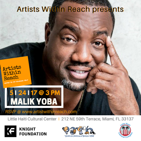 The flyer for Artists Within Reach Youth Master class, featuring Malik Yoba.
